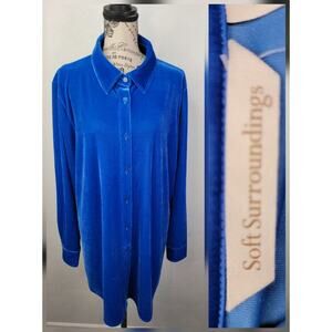 Soft Surroundings Button Up Top Womens XL Blue Velvet Boho Whimsycal Fairy NEW